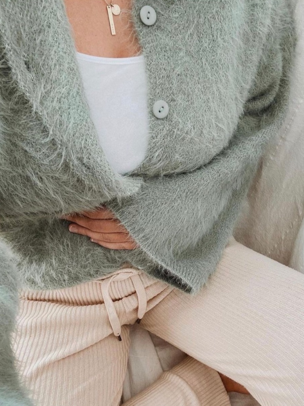 Listicle light green soft fuzzy button front cardigan sweater oversized